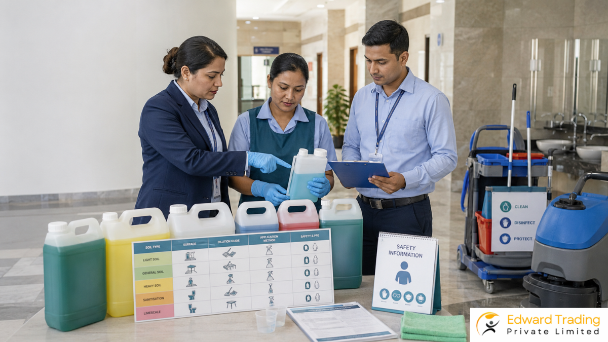Institutional buyer evaluating cleaning chemicals in Nepal for a facility in Nepal