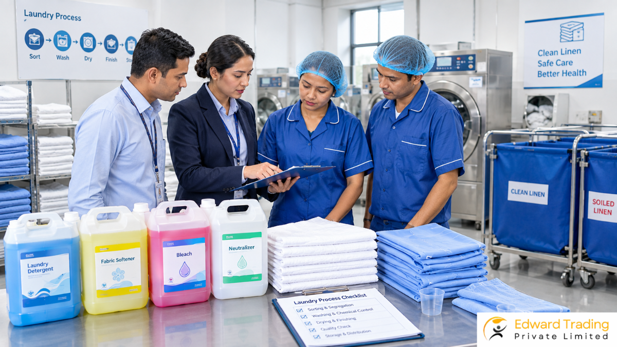 Institutional buyer evaluating laundry chemicals in Nepal for a facility in Nepal